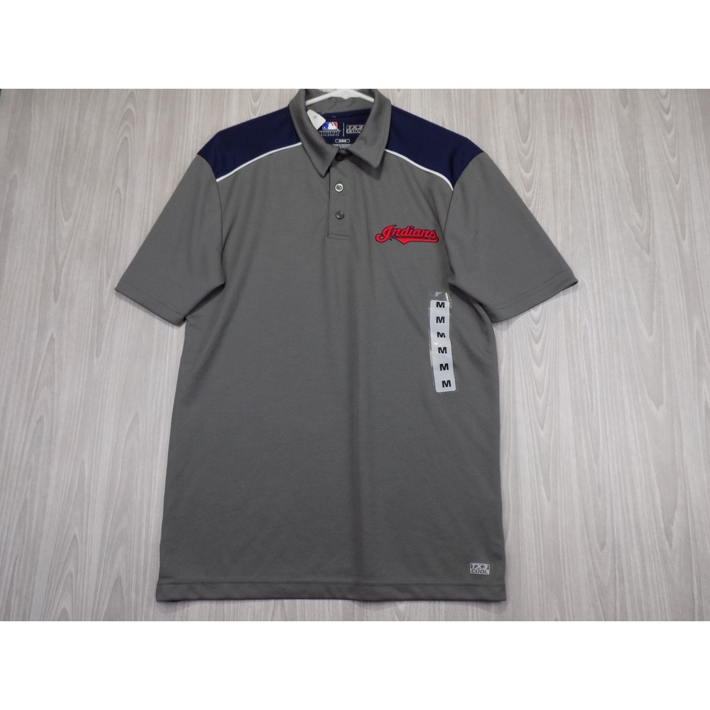 MLB Cleveland Indians Polo Shirt Mens Medium Gray TX3 Cool Performance TEAD